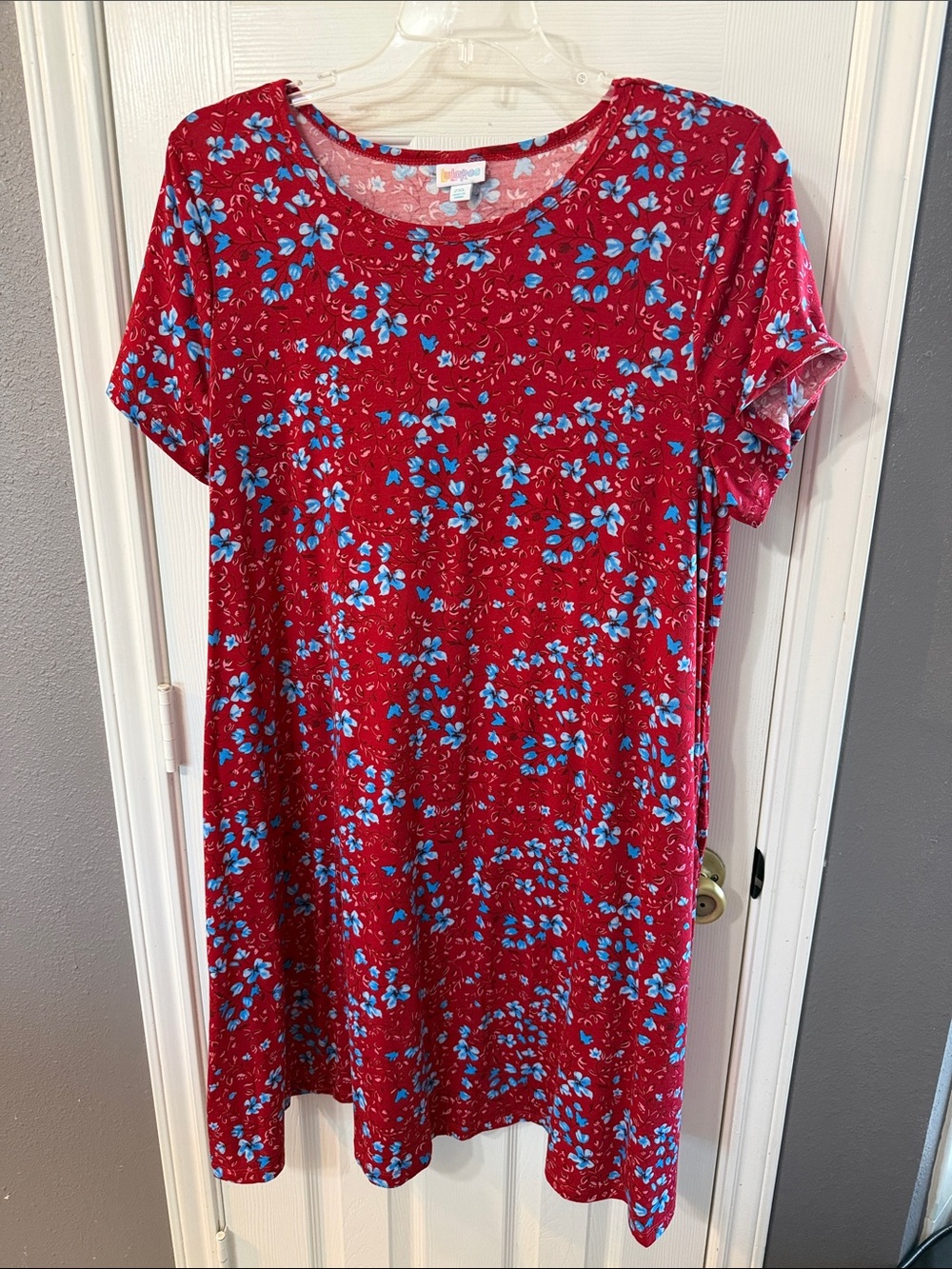 LuLaRoe Women’s Red Floral Short-Sleeve Dress Size 2XL.